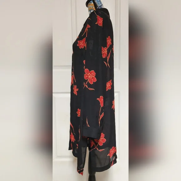 Blair Black Sheer Shirt with Red Floral Accents - Picture 2 of 4